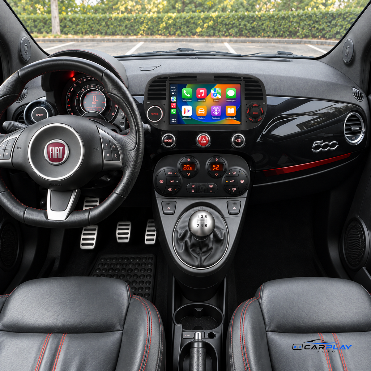 Écran CarPlay compatible avec Fiat 500 [2007-2015] - Noir