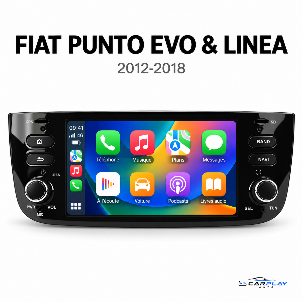 Écran CarPlay compatible avec Fiat Punto Evo / Linea [2012-2018]