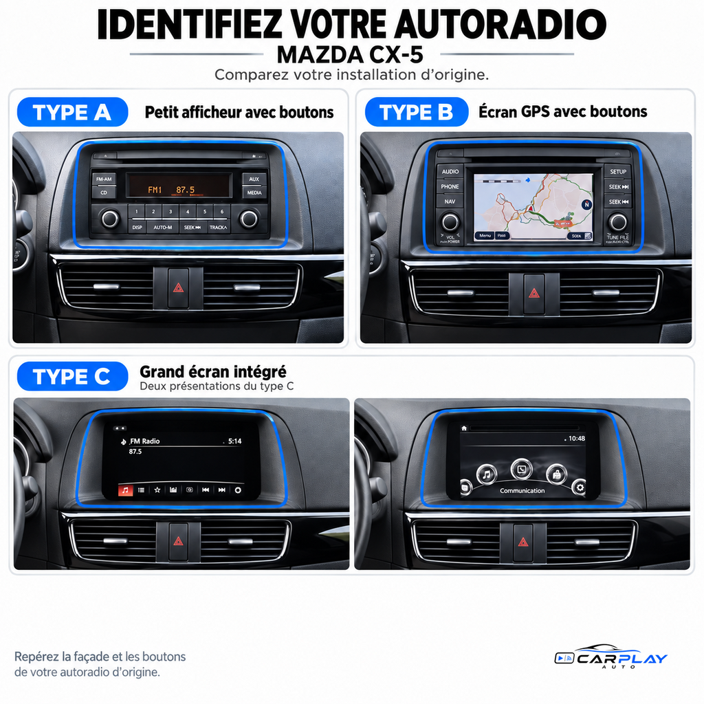 CarPlay screen compatible with Mazda CX-5 [2012-2015] - Type B (original GPS, side buttons)