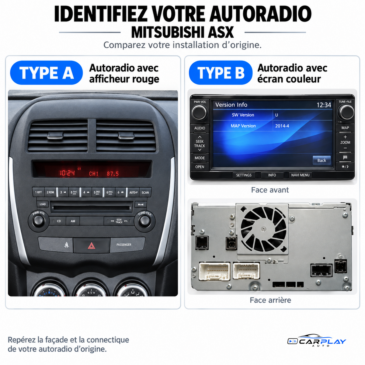 CarPlay screen compatible with Mitsubishi ASX [2010-2018] Rockford audio system