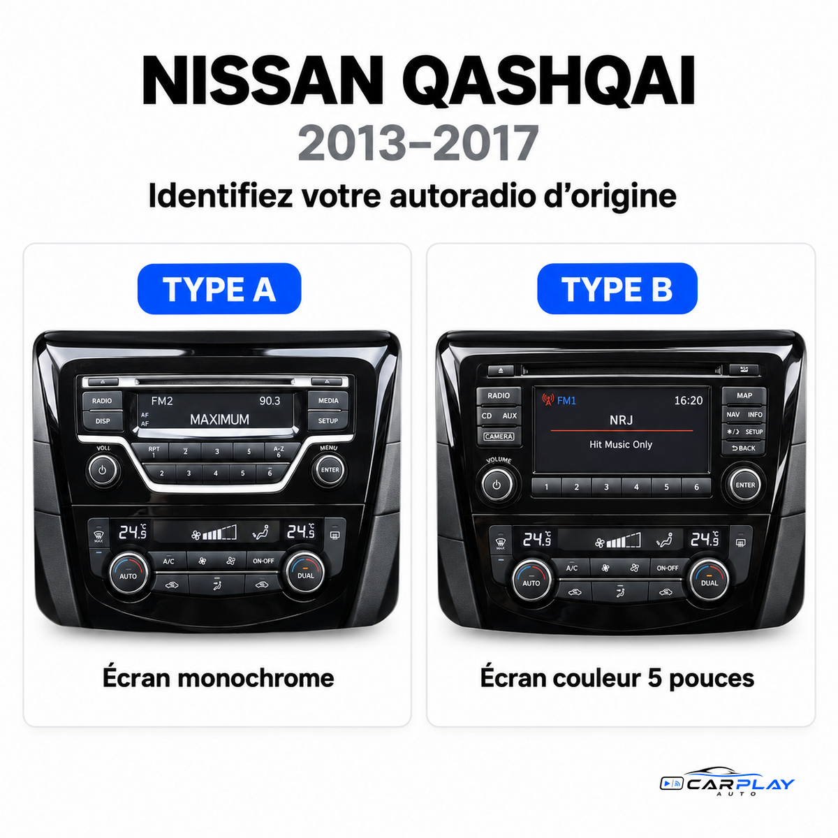 CarPlay screen compatible with Nissan Qashqai [2013-2017] - Standard audio - Without original camera
