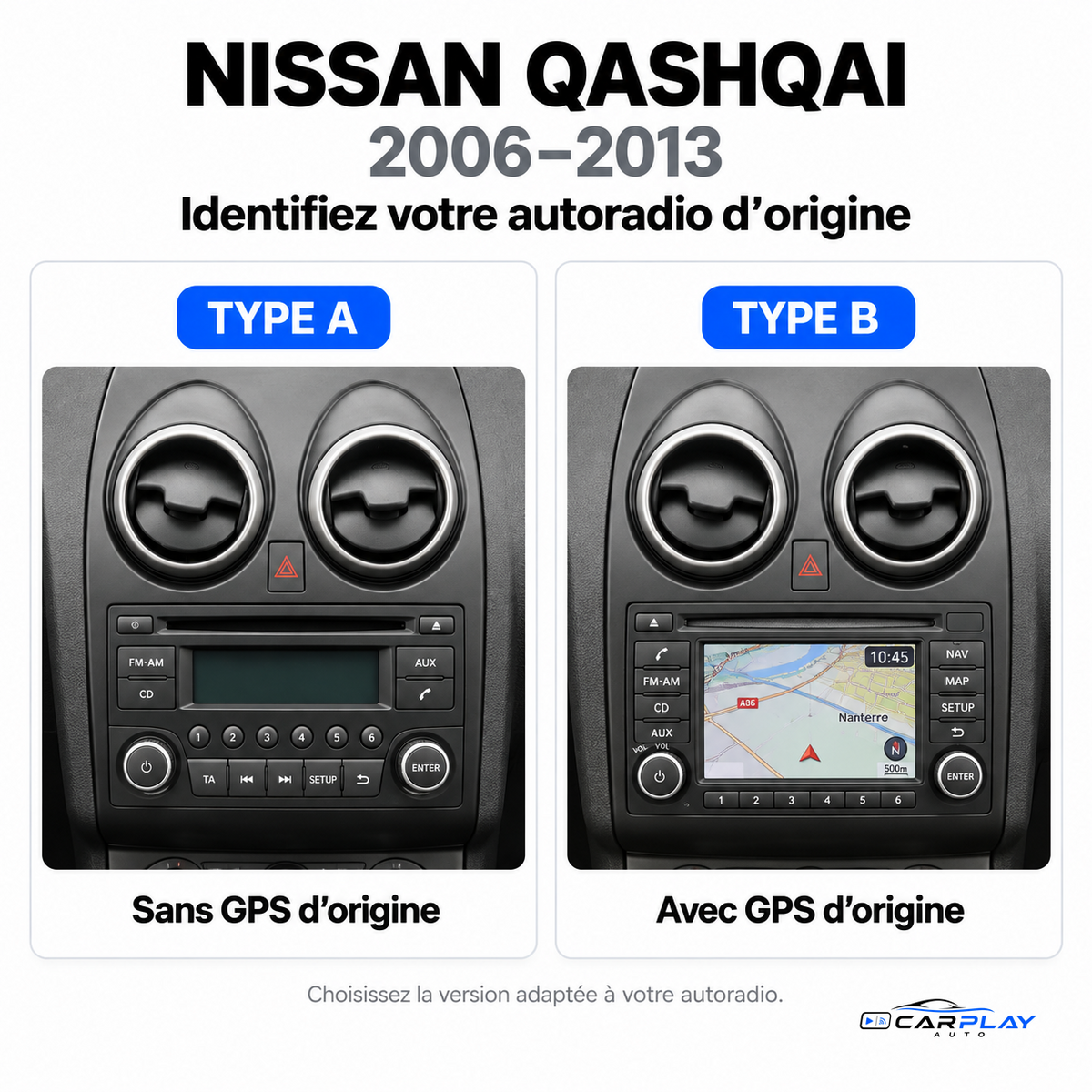 CarPlay screen compatible with Nissan Qashqai [2006-2013] with original GPS