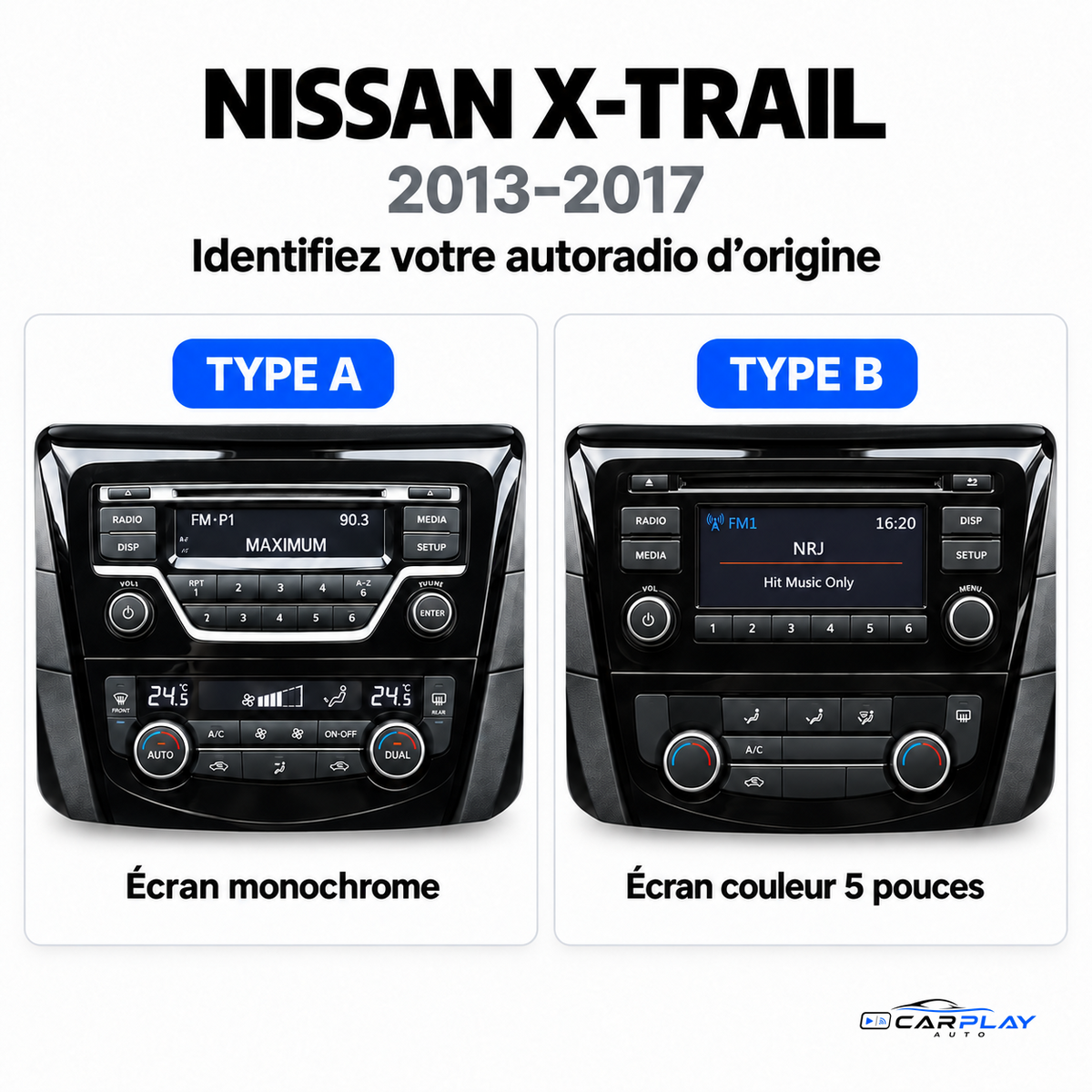 CarPlay-skärm kompatibel med Nissan X-Trail [2013-2017] - Standardljud - Utan originalkamera