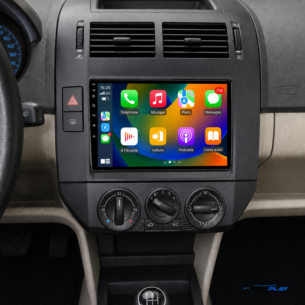 Écran CarPlay compatible avec Volkswagen Polo 4 [2001-2009] Type A - Noir