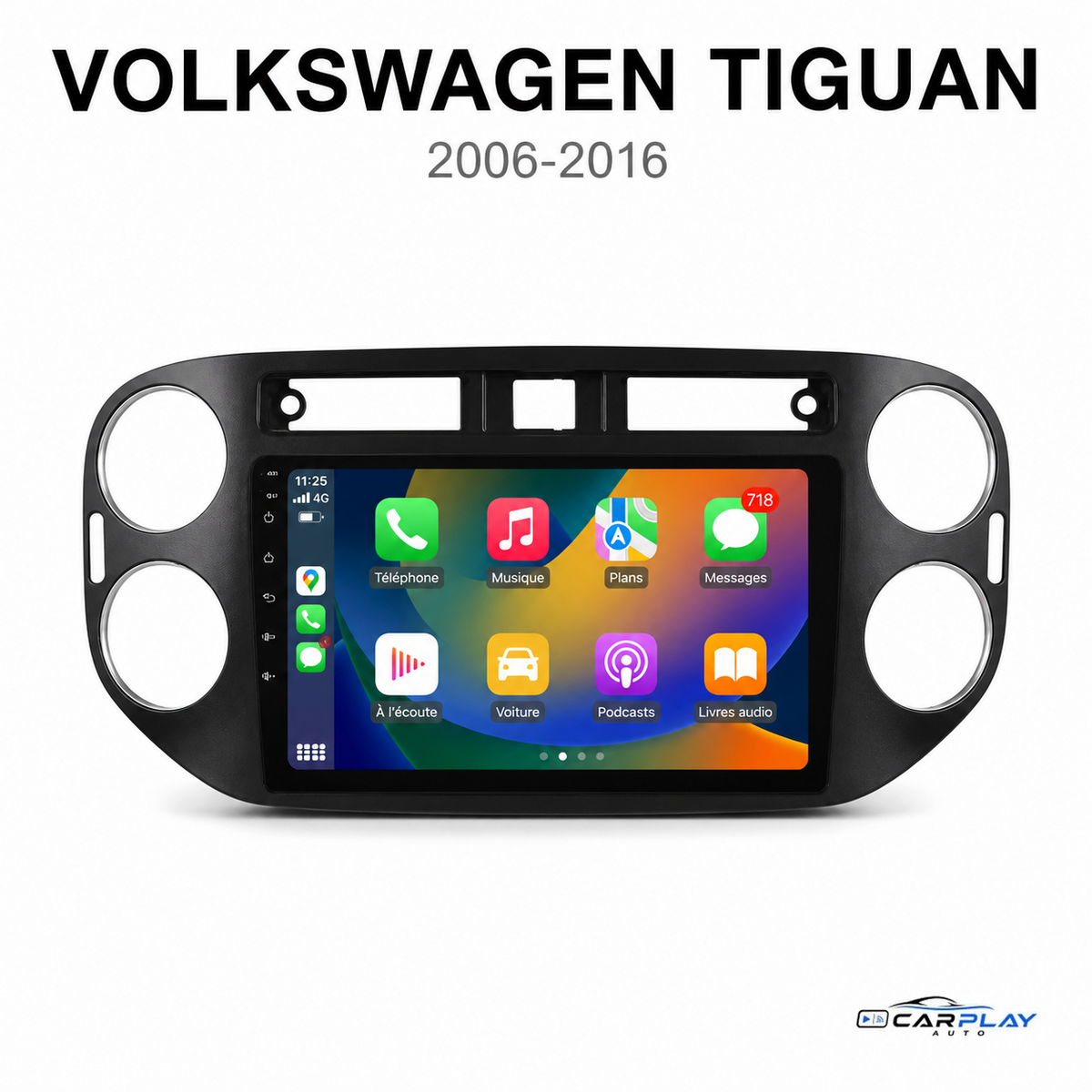 Écran CarPlay compatible avec Volkswagen Tiguan [2006-2016] Type A - Warning carré