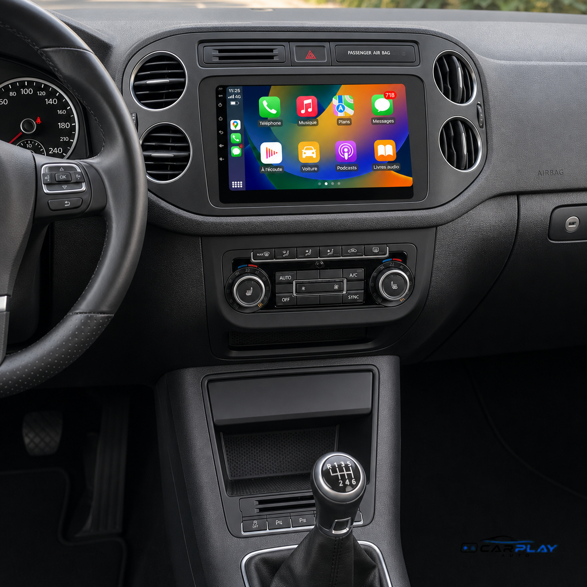 Écran CarPlay compatible avec Volkswagen Tiguan [2006-2016] Type A - Warning carré