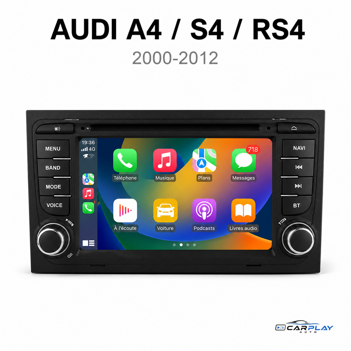 Écran CarPlay compatible avec Audi A4 / S4 / RS4 [2000-2012] - Style d'origine