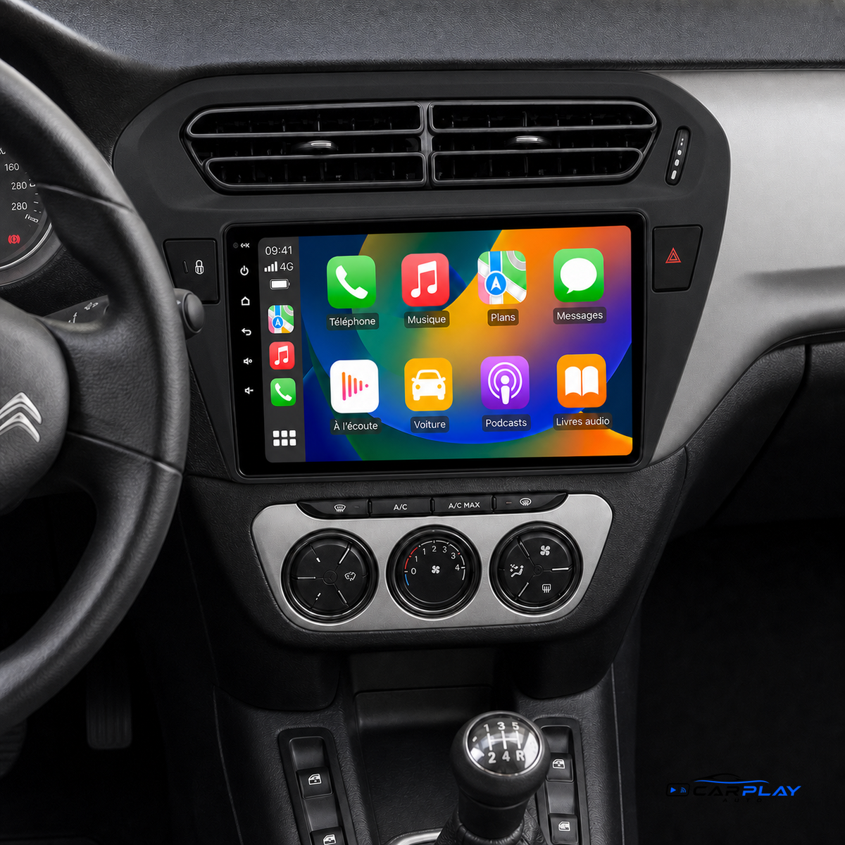 Écran CarPlay compatible avec Citroën C-ELYSEE 2012-2016 (NOIR)