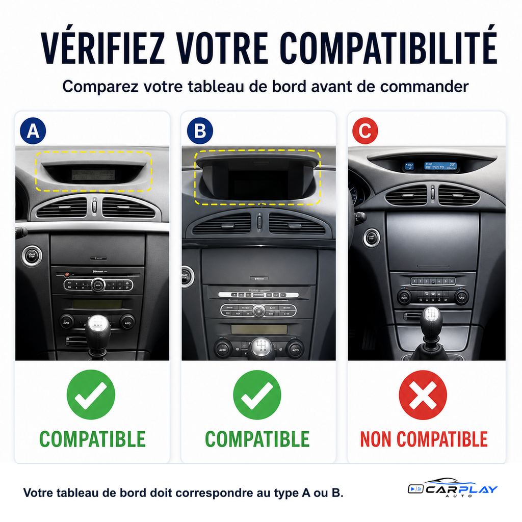 Écran CarPlay compatible avec Renault Laguna 2 [2001-2007] Type A (Voir Image)