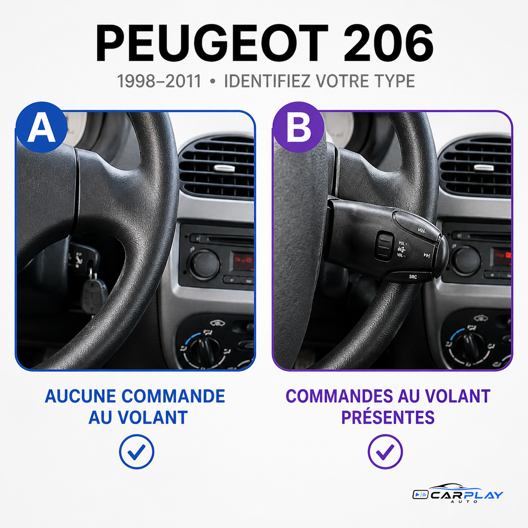 Écran CarPlay compatible avec Peugeot 206 [1998-2011] + (206CC/206SW) - TYPE B ( Voir Image )