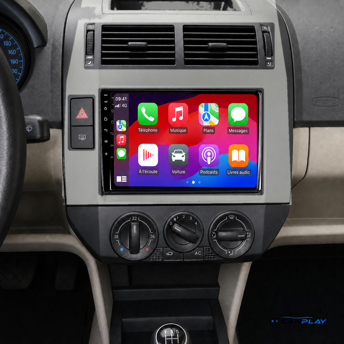 Écran CarPlay compatible avec Volkswagen Polo 4 [2001-2009] Type A - Gris