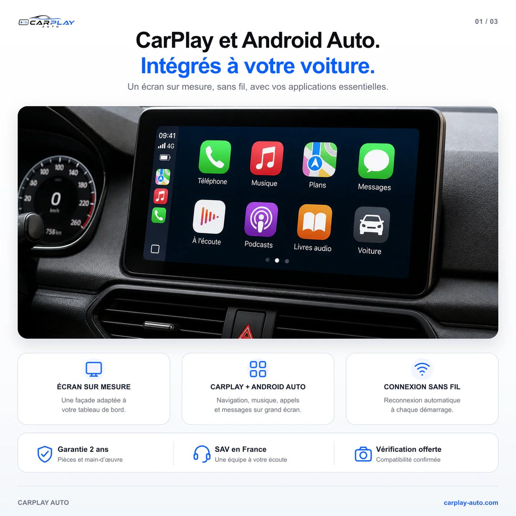 CarPlay et Android Auto intégrés à votre voiture — écran sur mesure sans fil