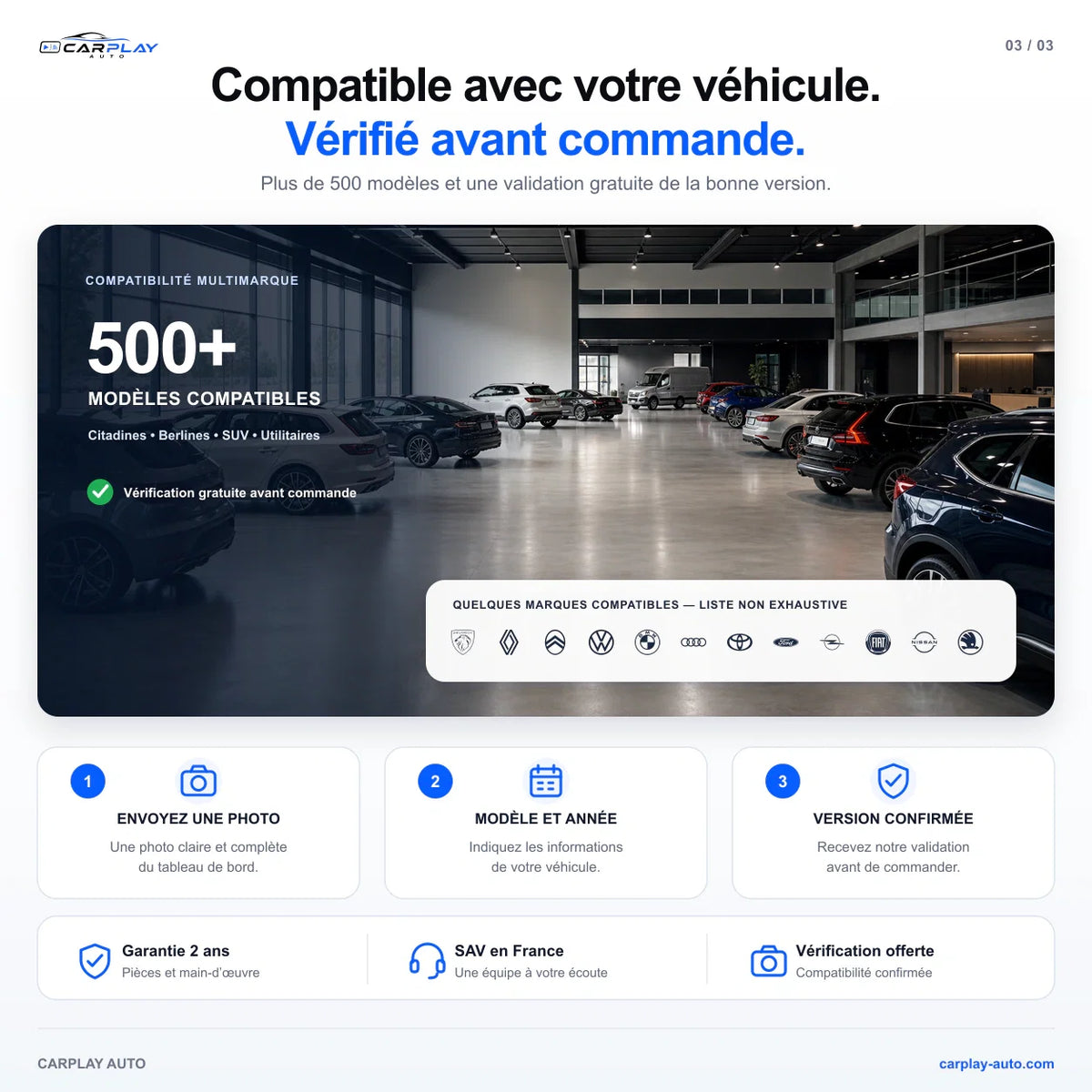 Plus de 500 modèles compatibles — vérification gratuite avant commande