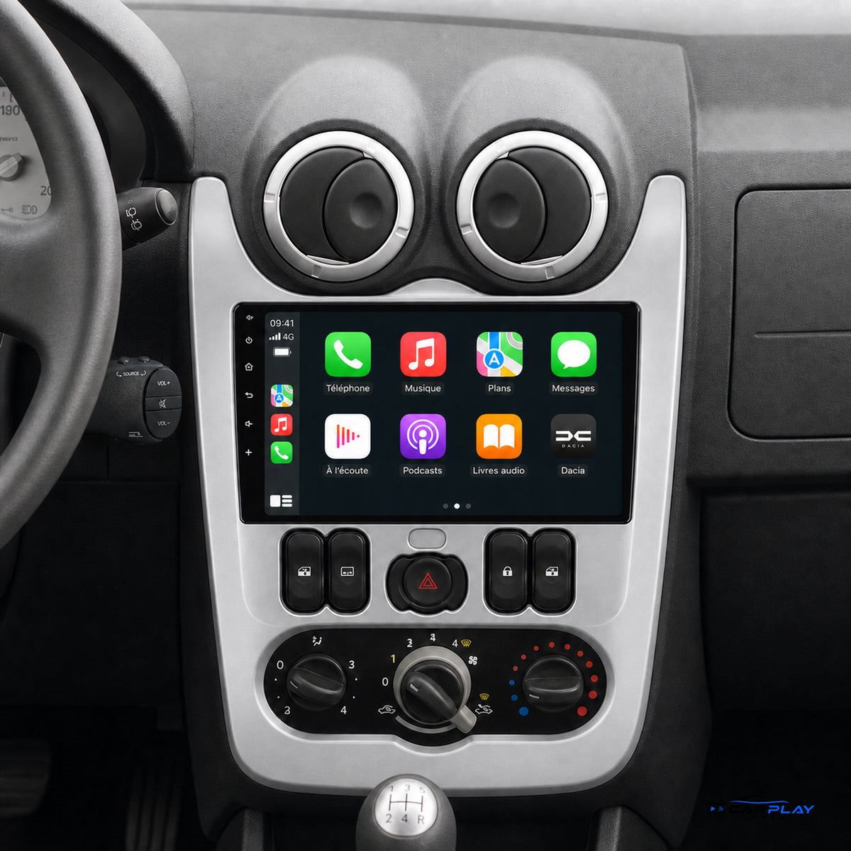 Écran CarPlay compatible avec Dacia Logan 1 [2009-2012] Type B - Avec commandes au volant