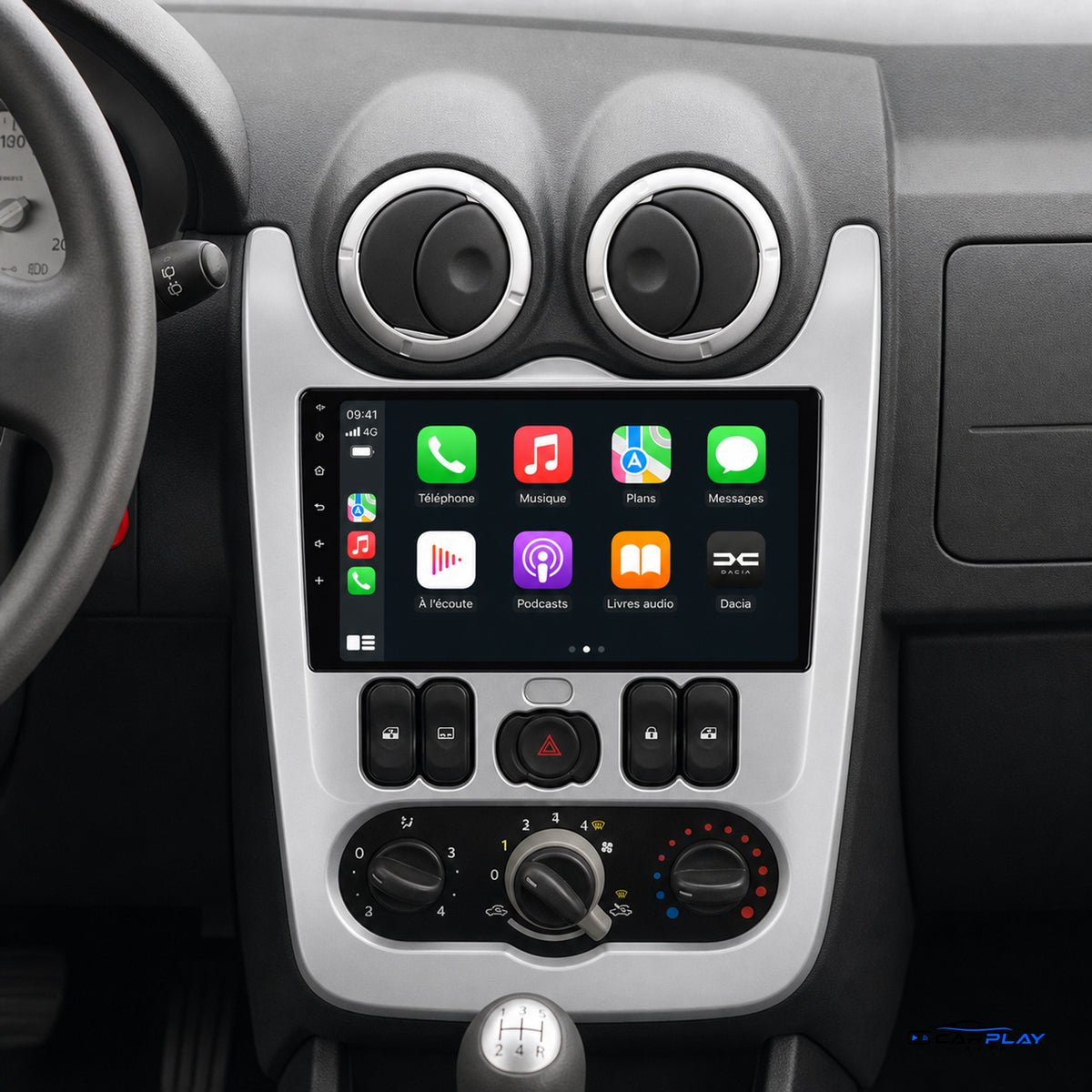 Écran CarPlay compatible avec Dacia Logan 1 [2009-2012] TYPE A - Sans commandes au volant
