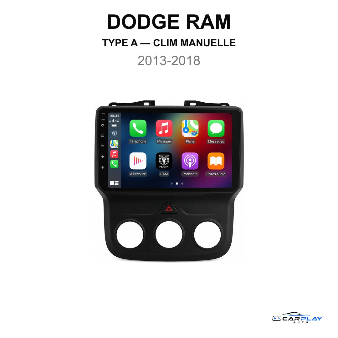 Écran CarPlay compatible avec Dodge RAM [2013-2018] TYPE A [CLIM MANUEL]