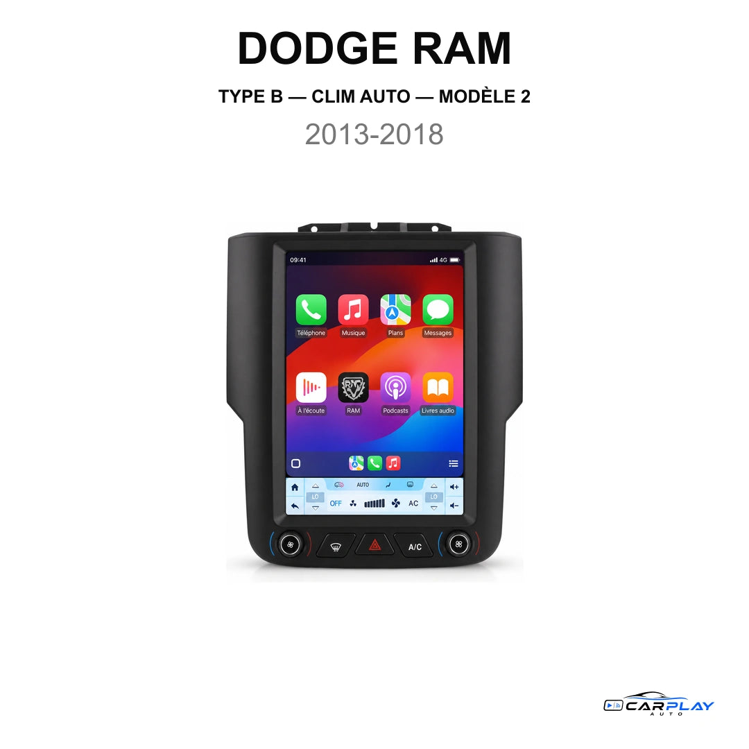 Écran CarPlay compatible avec Dodge RAM [2013-2018] TYPE B [CLIM AUTO]