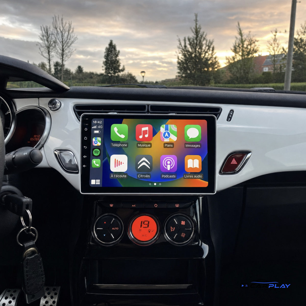 Écran CarPlay compatible avec Citroën C3 [2010-2016] - Blanc