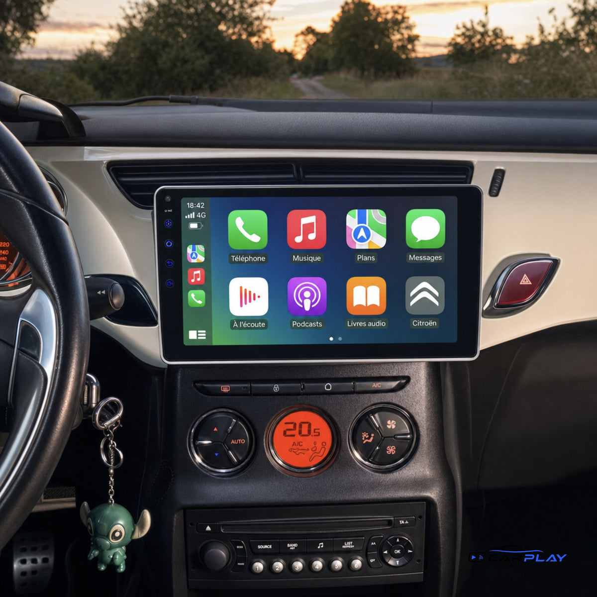 Écran CarPlay compatible avec Citroën DS3 [2010-2016] - Blanc