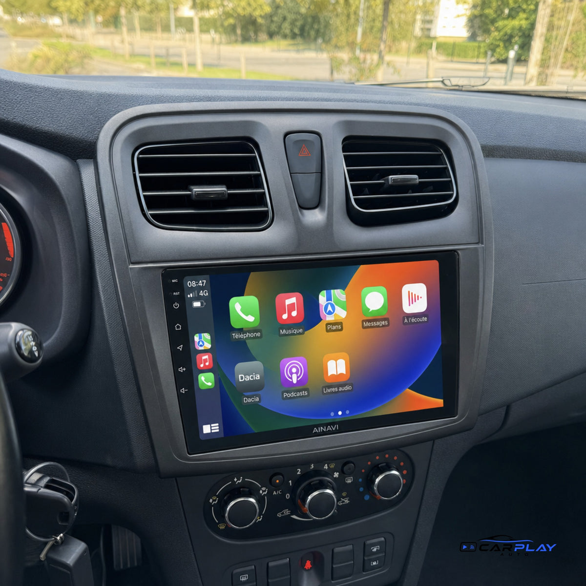 Écran CarPlay compatible avec Dacia Logan 2 [2014-2019] - Aérations carrées