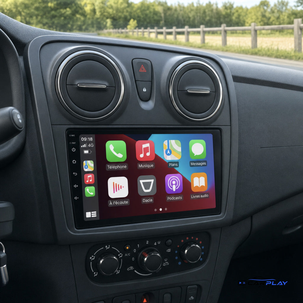 Écran CarPlay compatible avec Dacia Logan 2 [2014-2019] - Aérations rondes