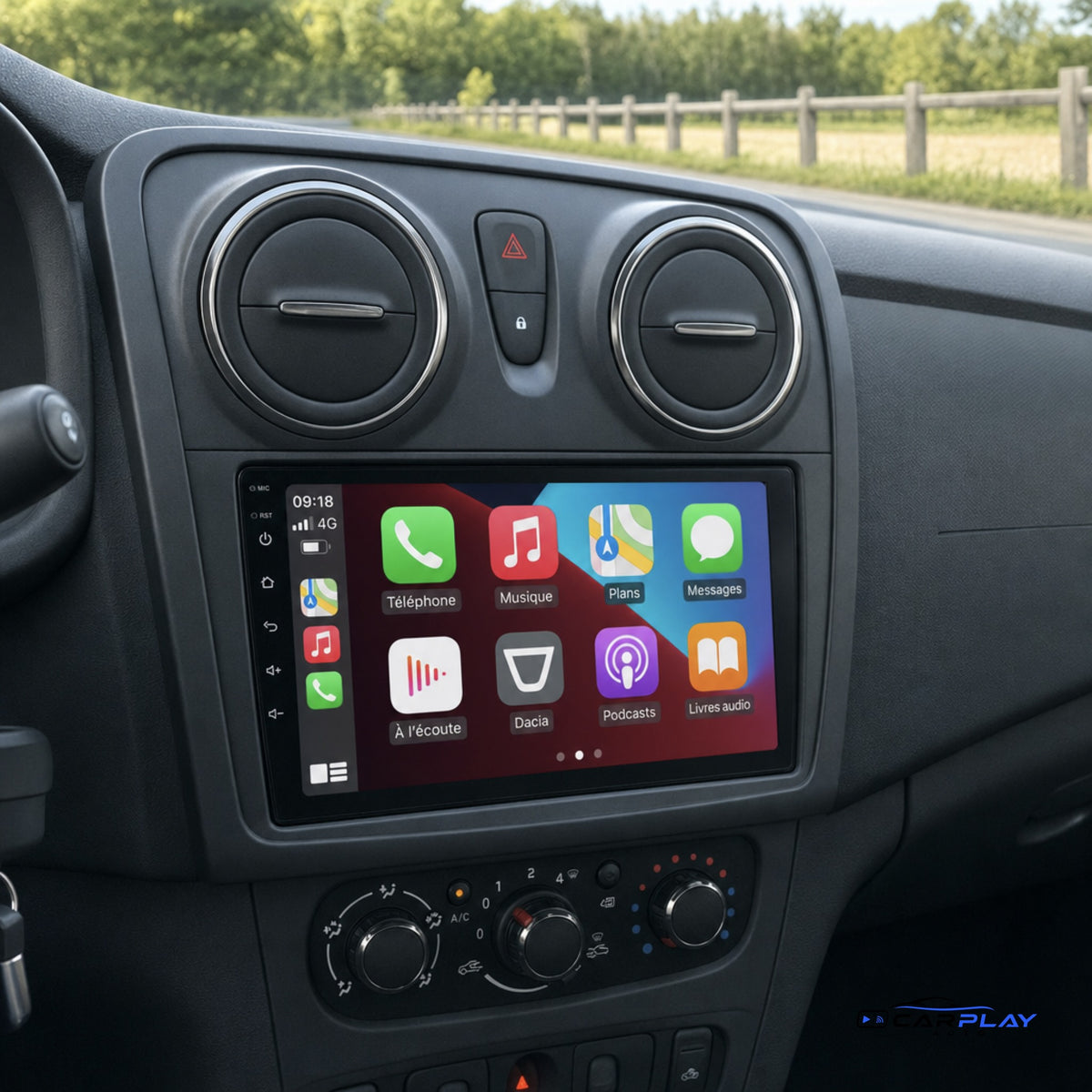 Écran CarPlay compatible avec Dacia Logan 2 [2014-2019] - Aérations rondes