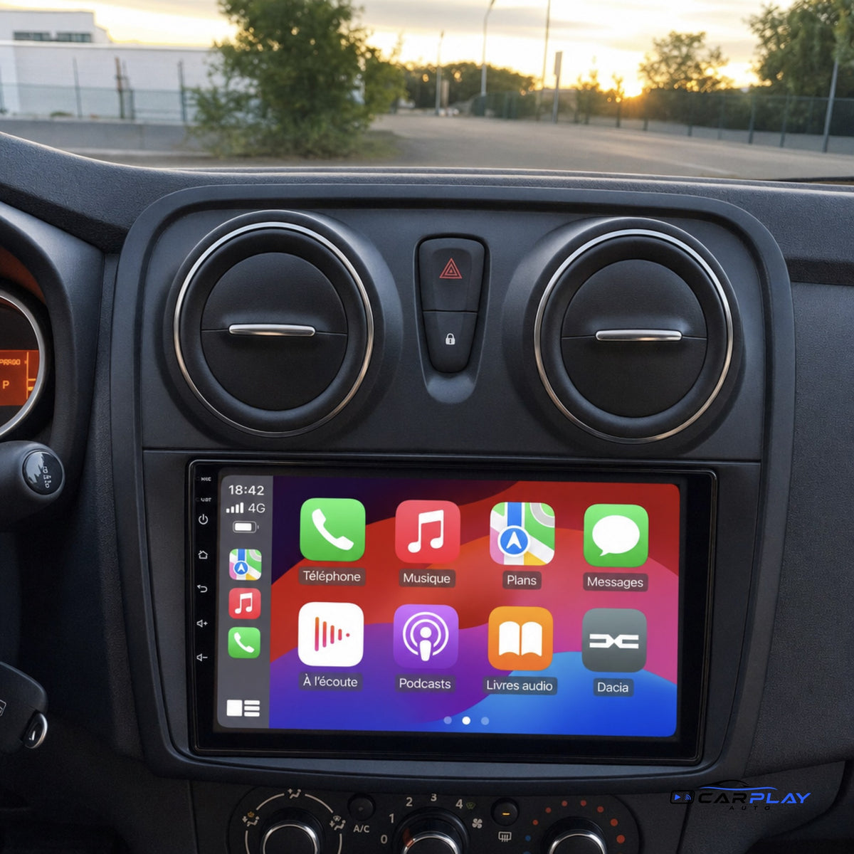 Écran CarPlay compatible avec Dacia Logan 2 [2014-2019] - Aérations rondes