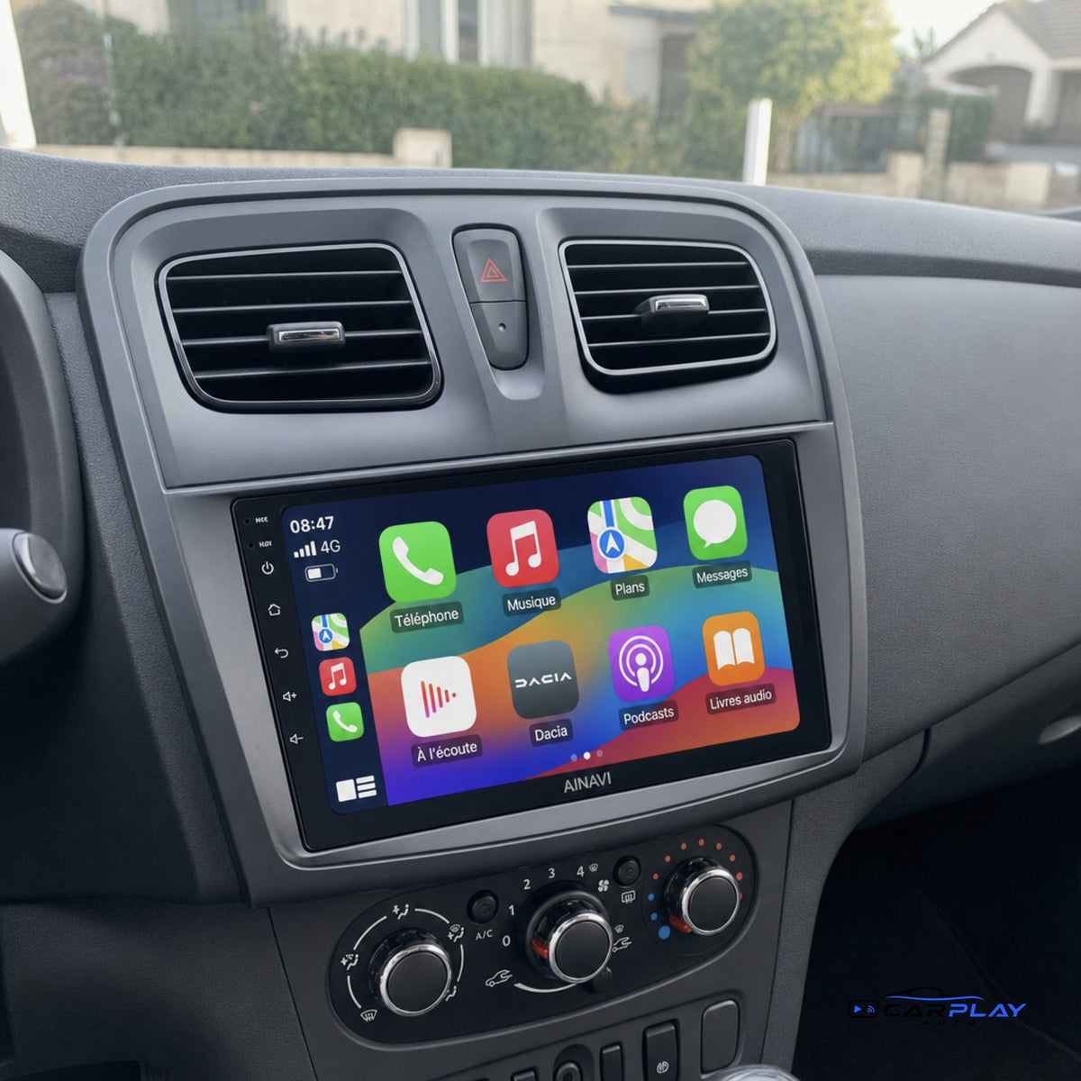 Écran CarPlay compatible avec Dacia Sandero 2 [2014-2019] - Aérations carrées