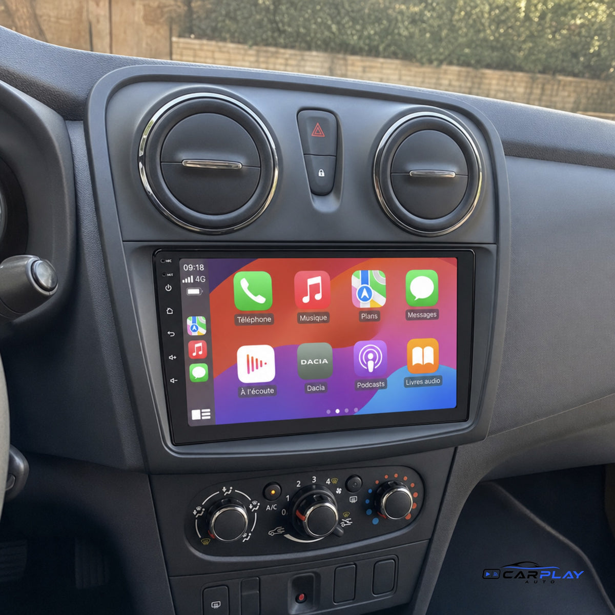 Écran CarPlay compatible avec Dacia Sandero 2 [2014-2019] - Aérations rondes