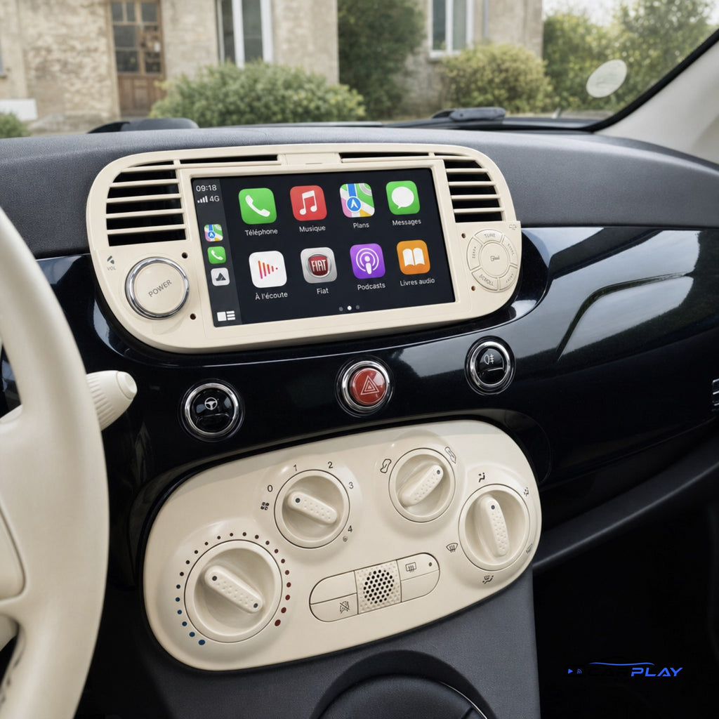 Écran CarPlay compatible avec Fiat 500 [2007-2015] - Blanc