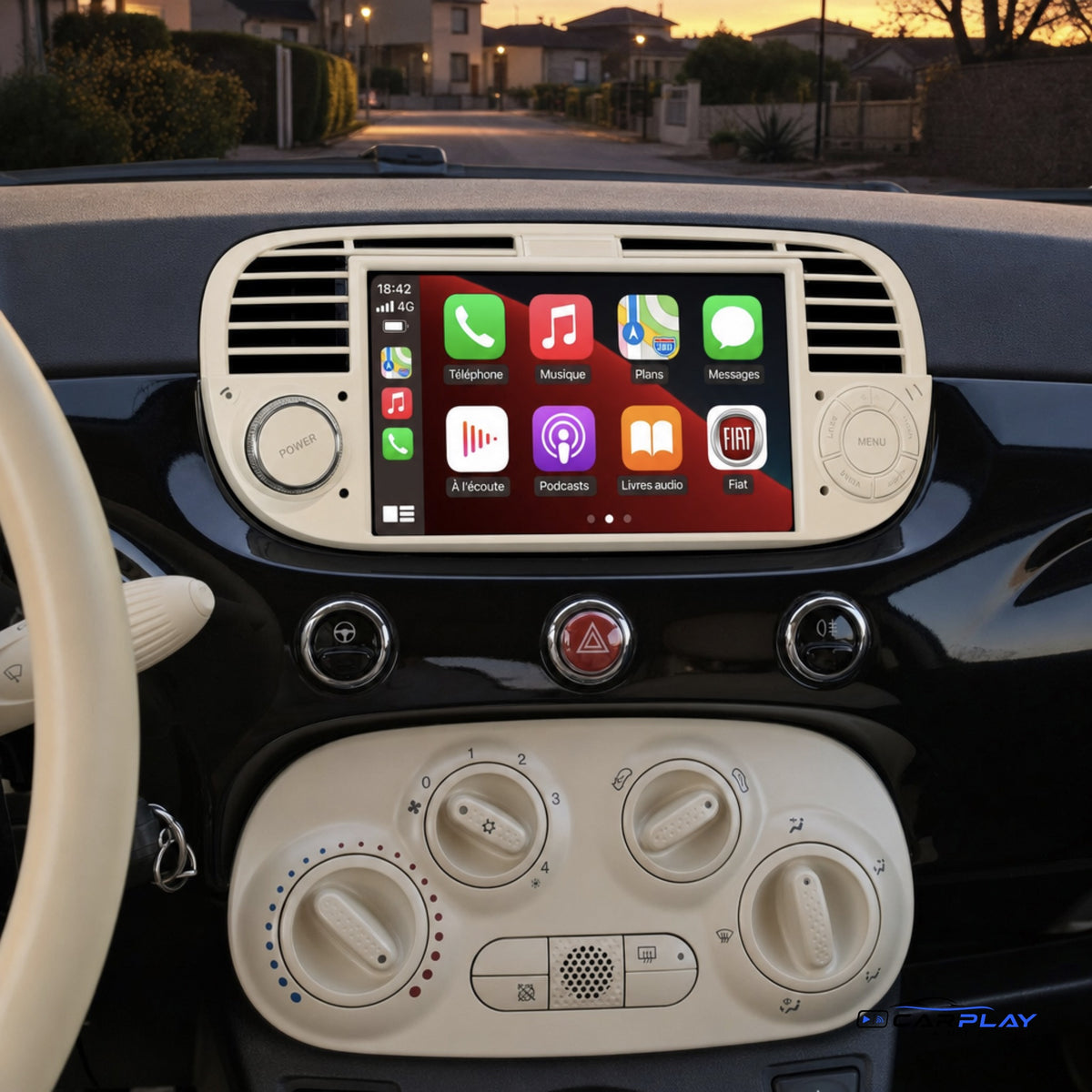 Écran CarPlay compatible avec Fiat 500 [2007-2015] - Blanc