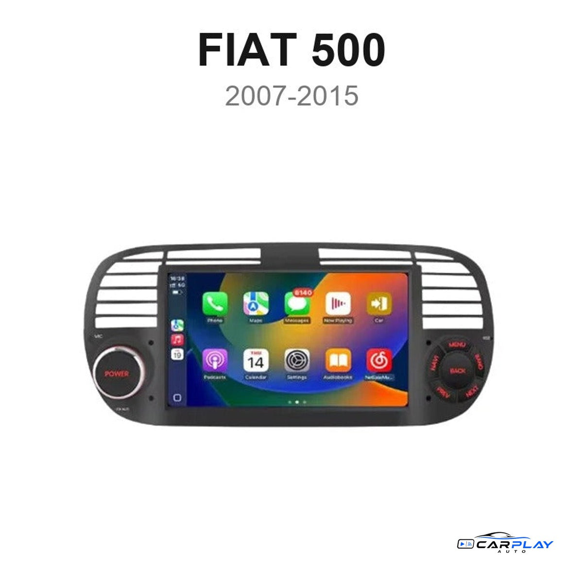 Écran CarPlay compatible avec Fiat 500 [2007-2015] - Noir