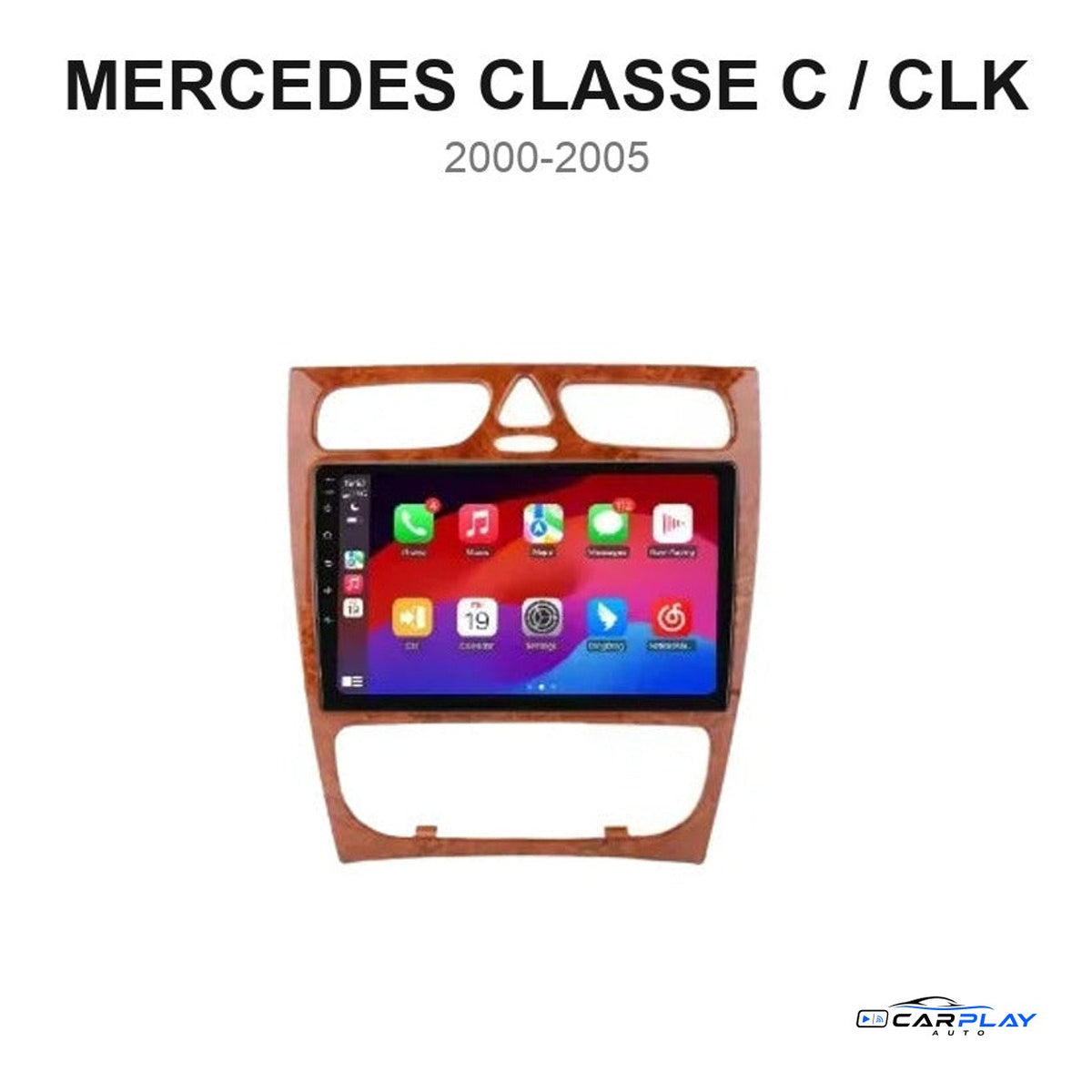 Écran CarPlay compatible avec Mercedes Classe C / CLK [2000-2005] Style bois - Type B