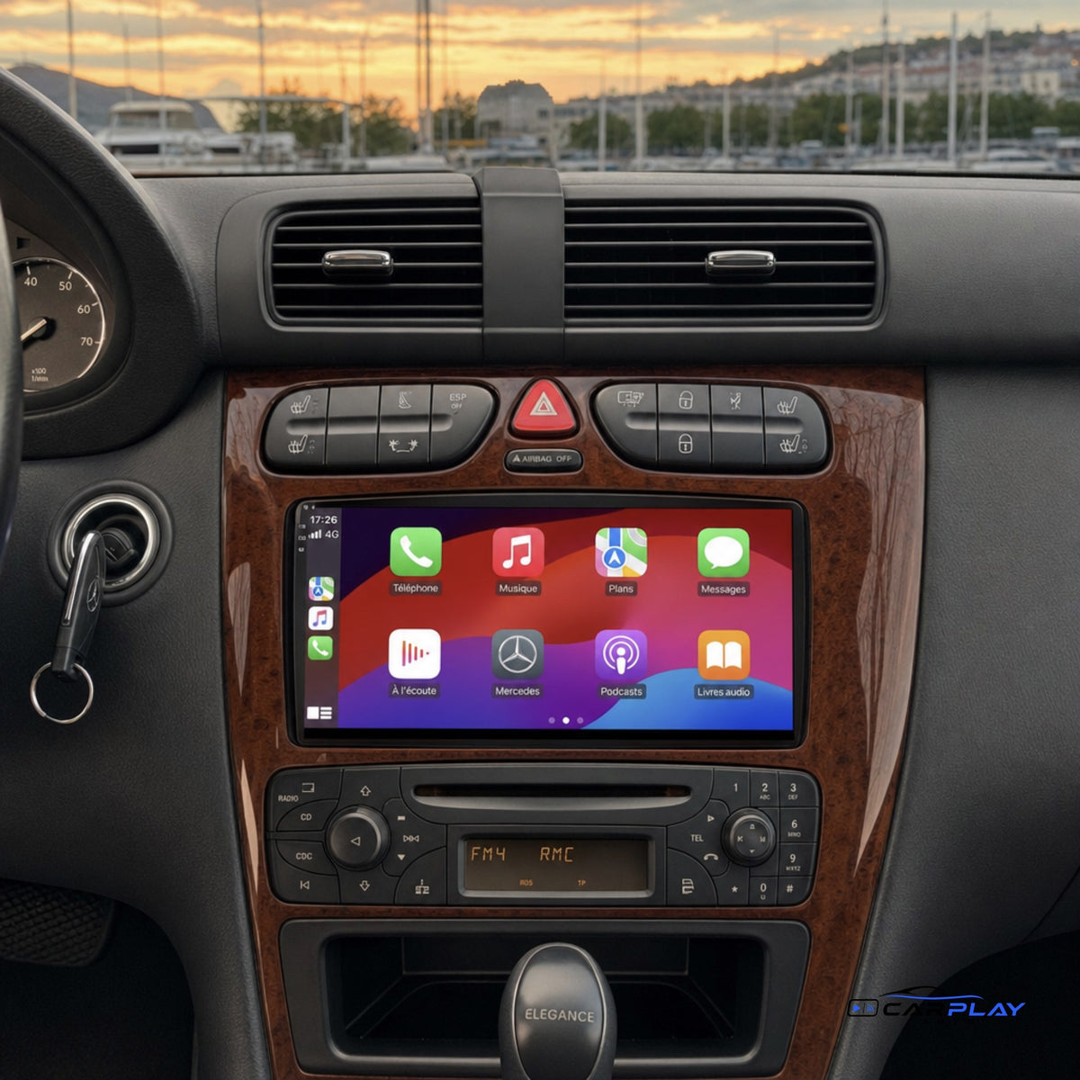 Écran CarPlay compatible avec Mercedes Classe C / CLK [2000-2005] Style bois - Type B