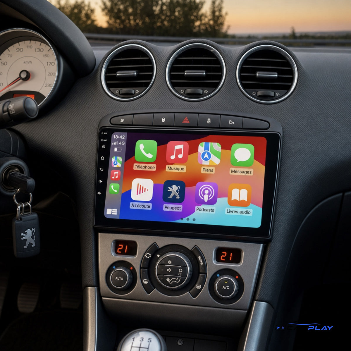 Écran CarPlay compatible avec Peugeot 308 [2007-2015]