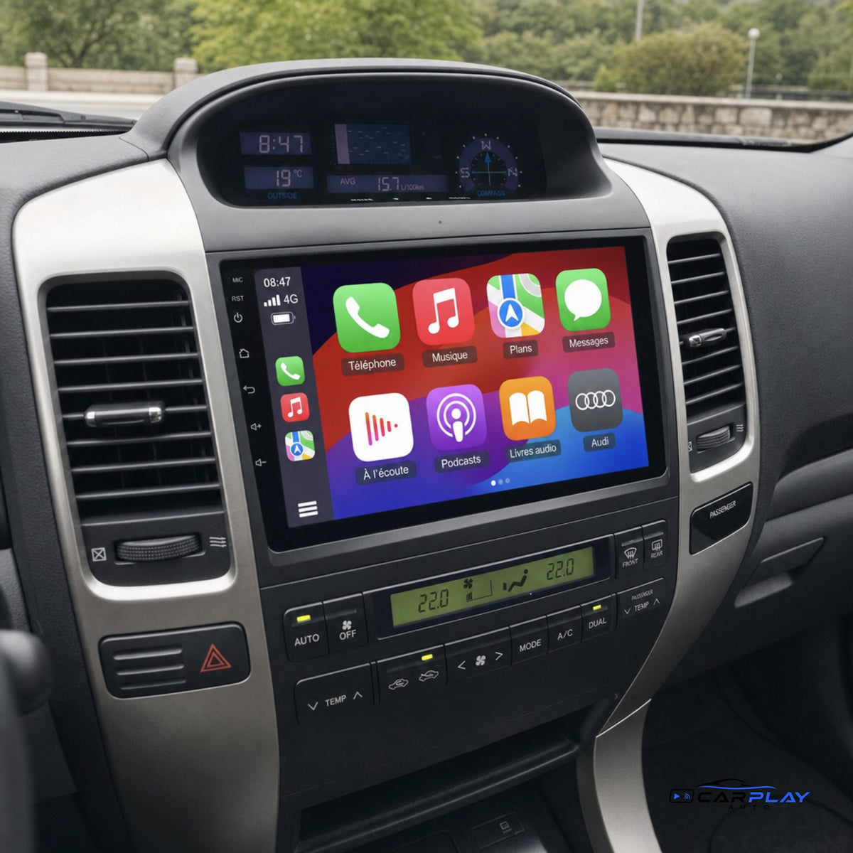 Écran CarPlay compatible avec Toyota Land Cruiser Prado 120 [2004-2009] - Système audio classique