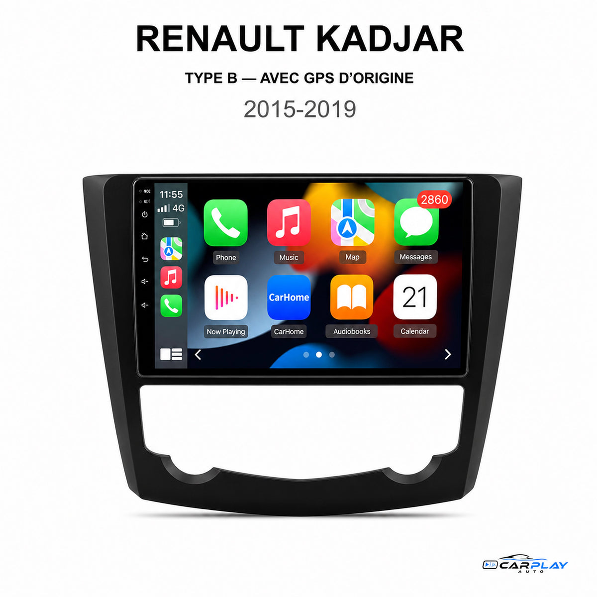 Écran CarPlay compatible avec Renault Kadjar [2015-2019] Type B - Avec GPS d'origine